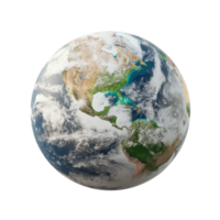 Realistic 3D Earth Globe Render with Detailed Landmasses, Oceans, and Clouds for Educational or Creative Use png
