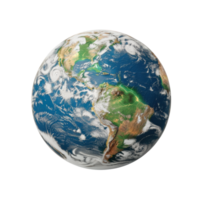 Detailed View of Earth from Space with Lush Green Land, Water Bodies, and Atmospheric Clouds Captured in High Resolution png