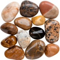 Various Colorful Polished Stones and Pebbles Arranged Artfully Over a White Background for Natural Aesthetic Appeal png