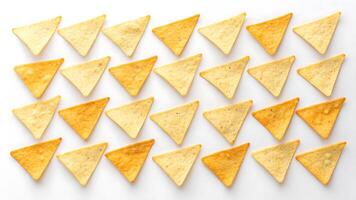 Triangular tortilla chips pattern for snack design and food presentation photo