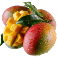 Fresh Mango Fruit with Water Droplets and Leafy Garnish, Tropical Delight with Sweet and Juicy Flesh png