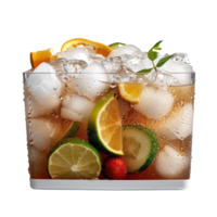 Refreshing Summer Drink with Ice, Citrus Fruits, and Bubbles in a Clear Glass Container for a Joyful Celebration png