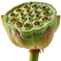 Close-up of Fresh Green Lotus Seed Pod with Unique Patterns and Textures Against a White Background png