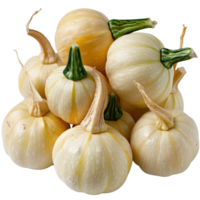 Fresh Yellow Squash Group with Unique Shape and Green Stems Displayed on a White Background for Culinary Inspiration png