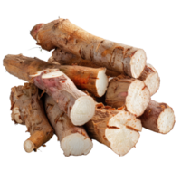 Fresh Cassava Roots Cut into Sections Displayed on White Background for Culinary and Agricultural Use in Various Dishes png