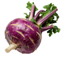 Purple Kohlrabi Vegetable with Green Leaves Isolated on White Background for Culinary and Health Imagery png