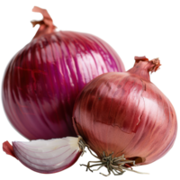 Fresh Red Onions with One Half Cut Open Displaying Layers on a White Background for Culinary Presentation png