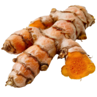 Fresh Turmeric Roots with Vibrant Orange Flesh on White Background for Culinary and Health Uses png