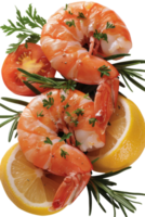 Fresh Shrimp with Lemon and Herbs on a Wooden Background for Cooking and Gourmet Food Presentation png