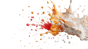 Colorful liquid splashes with dynamic motion on black background creating artistic and energetic visual effects png
