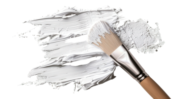 White Acrylic Paint Smear with Brush on Black Background for Art and Design Projects, Texture and Creative Concepts png