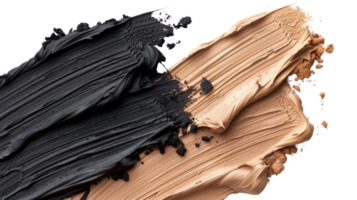 Abstract composition of black and beige paint smears highlighting texture and contrast on a clean background png