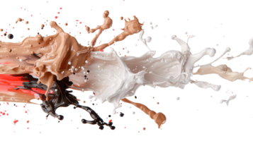 Vibrant liquid splashes of various colors creating dynamic motion and energy on a black background png