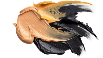 Abstract colorful paint strokes with beige, black, and yellow hues creating a dynamic artistic background texture png