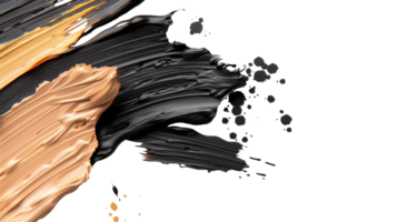 Abstract artistic background with strokes of black, gold, and bronze paint on a textured canvas surface png