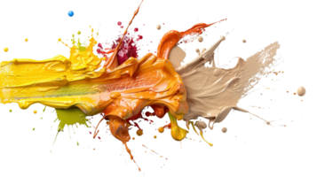 Colorful Paint Splashes Creating Dynamic Abstract Art with Vivid Hues and Energetic Flowing Movement Across Canvas png