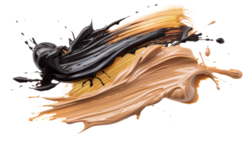 Abstract splash of black and gold paint creating dynamic texture and motion for artistic backgrounds and design projects png