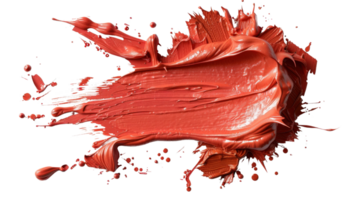 Vibrant Red Paint Stroke with Splashes on a Black Background in Artistic Composition for Creative Use png