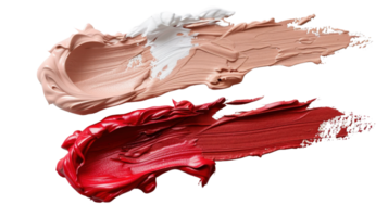 Creamy swatches of cosmetic foundation and lipstick showing diverse shades on a clean surface for beauty industry representation png