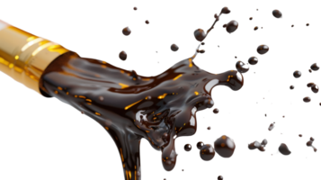 Splashes of Glossy Dark Liquid Flowing from a Makeup Brush with Sparkling Accents on a Transparent Background png