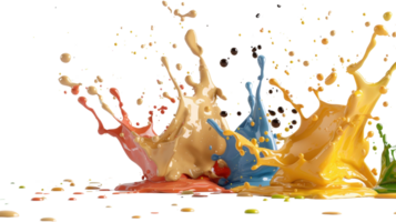 Vibrant Splashes of Colorful Paint Creating Artistic Patterns and Dynamic Visual Effects in a Studio Setting png