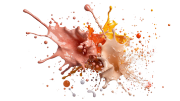 Vibrant splashes of paint in dynamic motion creating a colorful abstract background for creative designs and artwork png