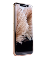 Close-Up of Smartphone Display with Textured Feather Design Displayed on Screen in Elegant Gold and Black Color Scheme png