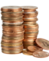 Stacks of Coins with Bitcoin Tokens on White Background Symbolizing Cryptocurrency and Financial Transactions png