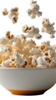 Flying Popcorn Pieces Emerging from a Bowl on a Bright Background for Snack and Food Concepts png