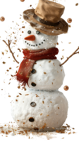 Charming Snowman with Hat and Scarf Surrounded by Snowflakes and Festive Decorations in Winter Wonderland Scene png
