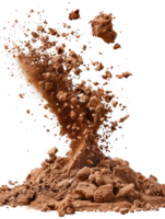 Dynamic Eruption of Brown Powder Creating a Cloud of Dust and Particles Against a Dark Background png