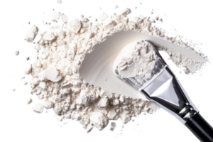 White Powder on a Dark Background with a Brush Highlighting Fine Texture and Versatile Uses in Beauty and Art png