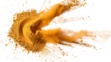 Vibrant Yellow Powder Explosion on Black Background Creating Dynamic Artistic Visual Effect and Texture png