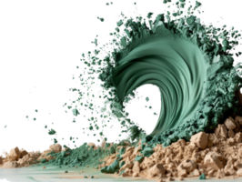 Abstract representation of a wave created with turquoise powder depicting motion and energy in a creative art form png