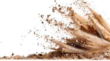 Dynamic Splash of Brown Liquid and Mud Surface Erupting in a Spray of Water Droplets and Powdery Substance png