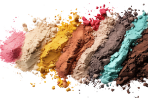 Multi-colored powders arranged in vibrant stripes against a white background showcasing natural and colorful pigments png
