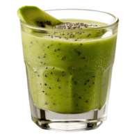 Refreshing Green Smoothie with Kiwi, Chia Seeds and Creamy Texture in a Glass on White Background png