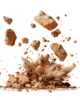Explosion of Dust and Debris from Rock Fragmentation Against a Black Background Capturing Dynamic Movement and Energy png