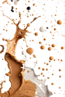 Dynamic Splashes of Brown and White Liquid Against a Black Background Creating a Stunning Visual Impact png