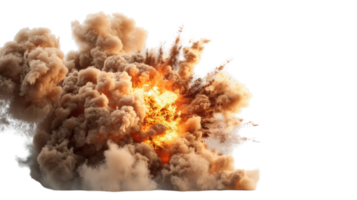 Dramatic Explosion Cloud with Fiery Core and Billowing Smoke Plume Creating a Powerful Visual Impact in an Open Environment png