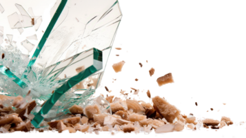 Shattered Glass with Fragments and Debris on White Background, Abstract Broken Structure, Sharp Edges and Chaos png