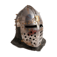 Medieval Knight Helmet with Chainmail, Displaying Historic Armor Design and Intricate Details, Isolated on White Background png