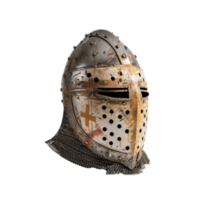 Vintage Knight Helmet with Chainmail and Rusty Finish, Isolated on White Background for Historical Themes and Designs png