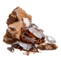Brown and Clear Crystals on Brown Rock Background with Various Shapes and Textures for Geology and Jewelry Design png
