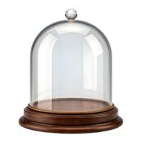 Empty glass dome on wooden base. Display case, cloche. png