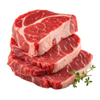 Three juicy slices of raw steak, ready for grilling. png