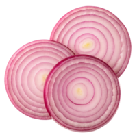 Three slices of red onion, showing concentric rings. png