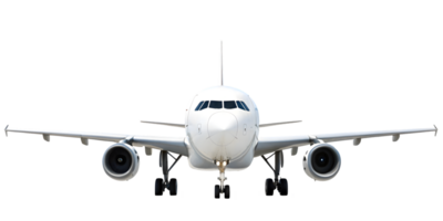 Front view of a white passenger airplane. png