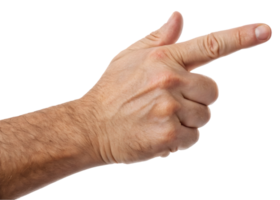 Close up of a hand pointing towards something. png