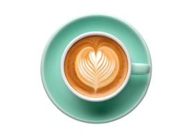 Top view of a cup of latte with heart shaped latte art. png